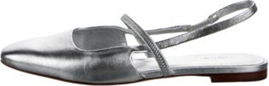 Vince Leather Slingback Flats Metallic & Silver Semi-Pointed Toes Buckle Closure at Ankles Unfortunately, due to restrictions, this item may not be eligible for shipping in all areas.