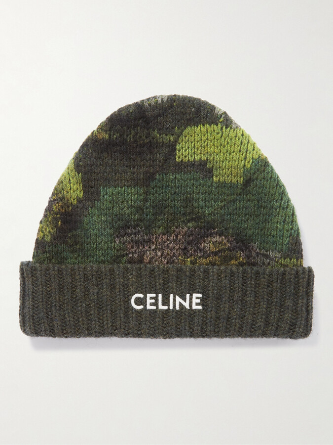 CELINE HOMME Logo-Appliquéd Ribbed Wool Beanie for Men
