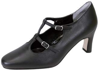 Helena Peerage Women Extra Wide Width Leather T-Strap Double Buckles High Heel Pumps 7