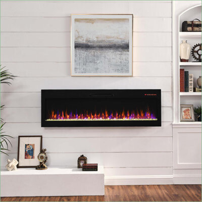 Symple Stuff Electric Fireplaces 60 Inch Recessed & Wall Mounted | Vent Free | Tempered Glass+Sheet Metal+Plastic
