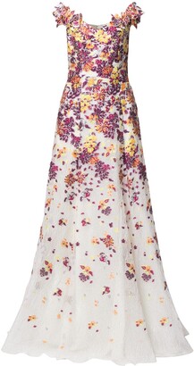 Marchesa Notte floral-embroidery V-neck dress