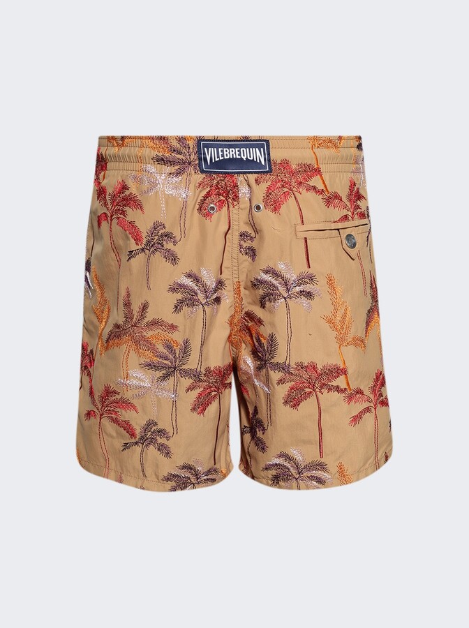 Vilebrequin Embroidered Palm Swim Trunks Mocha