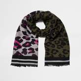 Thumbnail for your product : River Island Womens Khaki and pink leopard scarf