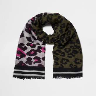River Island Womens Khaki and pink leopard scarf