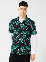 Thumbnail for your product : Topman Green and Black Palm Print Short Sleeve Casual Shirt