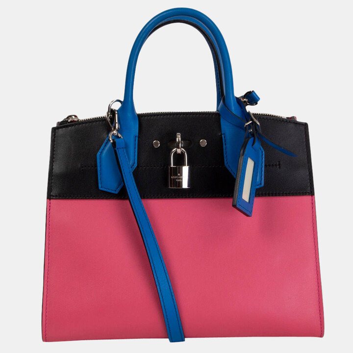 LOUIS VUITTON pink black blue leather 2016 CITY STEAMER PM Tote
