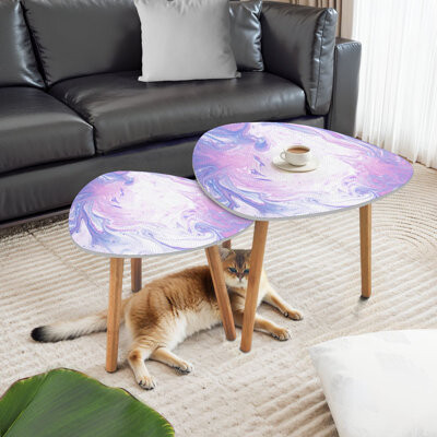 Triangle Nesting Coffee Table Set of 2 Abstract fantasy marble texture Romantic fractal pale pink blue purple End Table Modern Minimalist Side Table S