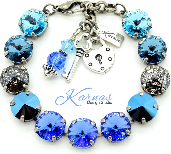 Etsy Mosaic Blue 12mm Charm Bracelet Made With K.d.s. Premium Crystal Pick Your Metal Karnas Design Studio
