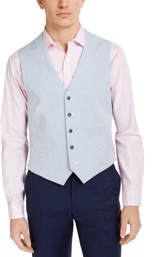Tommy Hilfiger Men's Modern-Fit Th Flex Stretch Blue/White Seersucker  Stripe Vest - ShopStyle Suits