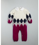 Thumbnail for your product : Ballantyne BABY purple and cream harlequin design cashmere collared baby bodysuit
