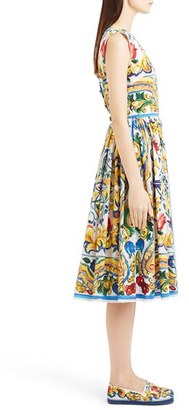 Dolce & Gabbana 'Majolica' Tile Print Cotton Poplin Dress