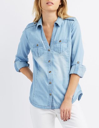 Charlotte Russe Chambray Button-Up Pocket Shirt