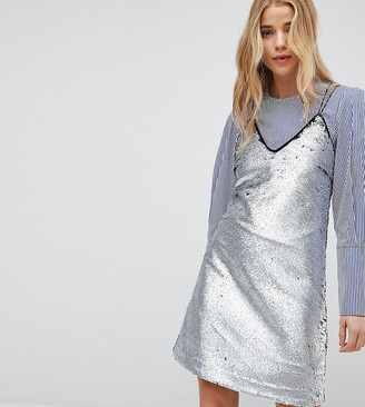 New Look Matte Sequin Slip Dress-Silver