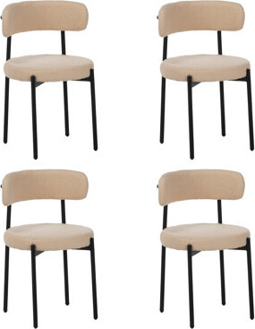 Mercer41 Medieval Modern Dining Chair Set 4 Pieces Round Seat Cushions Black Metal Legs Curved Back Kitchen Dining Chairs Suitable For Restaurants And Din