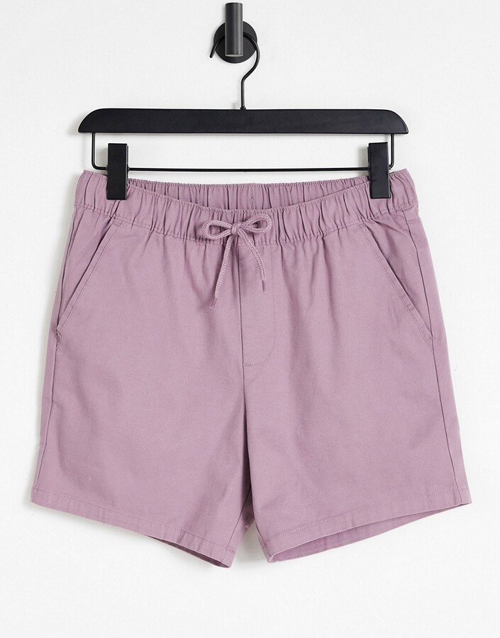 ASOS DESIGN skinny chino shorts with elastic waist in purple - ShopStyle