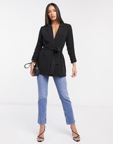 Thumbnail for your product : ASOS DESIGN Tall jersey wrap suit blazer in black