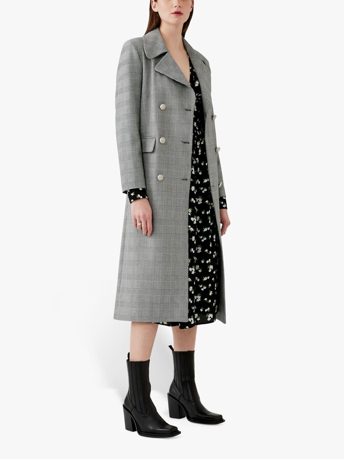 Ghost Ellie Long Check Coat, Light Grey ShopStyle