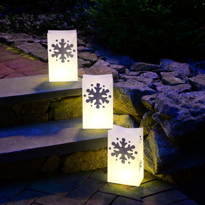 LumaBase Battery Operated Luminaria Kit with Timer, Snowflake