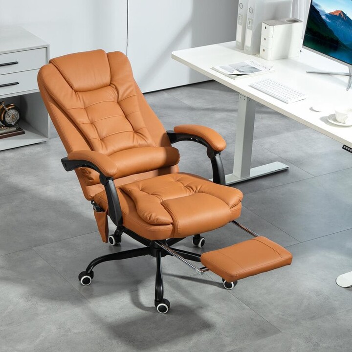 Vinsetto 7-Point Faux Leather Vibrating Massage Office Chair with Lumbar Support, Footrest, Reclining Back, Light Brown