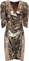Thumbnail for your product : Monique Lhuillier Wrap-effect Sequined Mesh Mini Dress