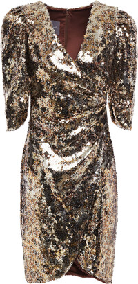 Monique Lhuillier Wrap-effect Sequined Mesh Mini Dress