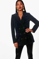 Thumbnail for your product : boohoo Longline Velvet Double Breasted Blazer