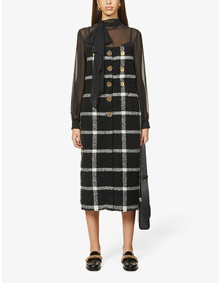 Ports 1961 Checked wool and silk-blend midi dress