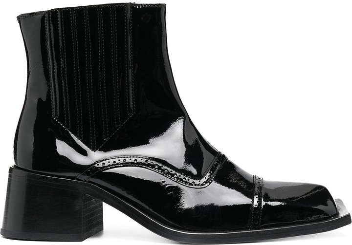 cream patent ankle boots