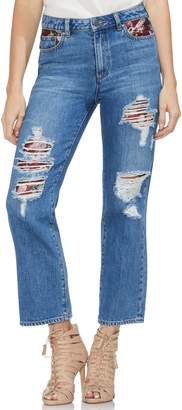 Vince Camuto Tapestry Patchwork Crop Straight Leg Jeans