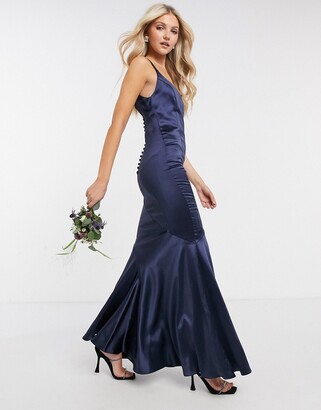 ASOS DESIGN Bridesmaid satin scoop maxi dress with panelled skirt and button back