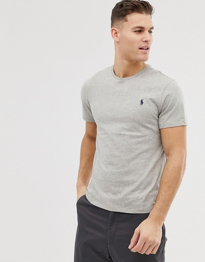 Polo Ralph Lauren slim fit T-shirt with crew neck in gray - ShopStyle
