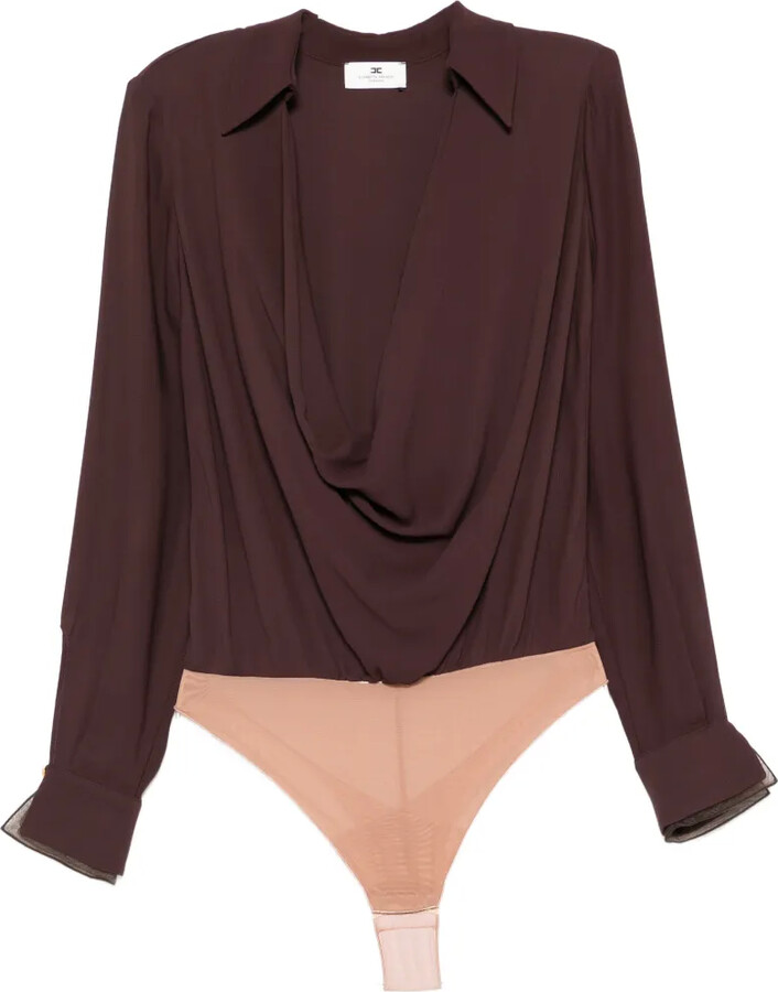 Elisabetta Franchi Draped Long-Sleeve Bodysuit