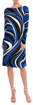Emilio Pucci Marylin Wave-Print Long-Sleeve Dress