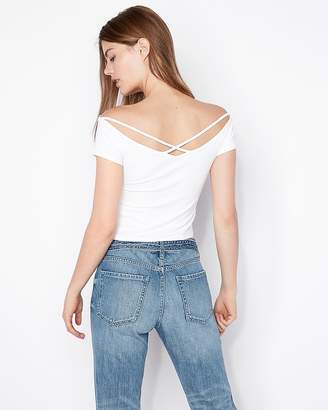 Express One Eleven Off The Shoulder Crisscross Strap Tee