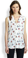 Thumbnail for your product : Equipment Weekender Silk Boat-Print Sleeveless Shirt