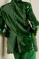 Thumbnail for your product : BLAZÉ MILANO Tomboy Velvet-trimmed Sequined Satin Blazer - Green