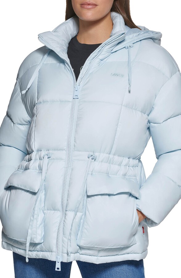 puffer jacket cinched waist