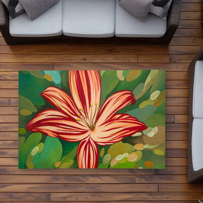 Lark Manor Blaze Tiger Lilies - Livingroom Leaves Outdoor Area Rug