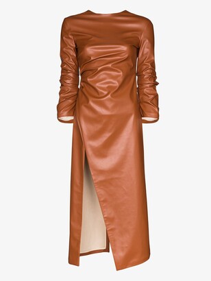A.W.A.K.E. Mode High Slit Faux Leather Midi Dress