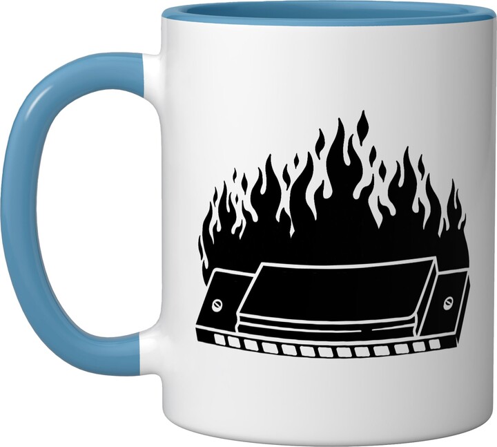 Harmonica Player Musical Instrument SteMi Apparel Harmonica Player Musical Instrument Jazz Musician Ceramic Mug, Blue/White
