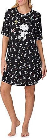 Peanuts Short Sleeve Round Neck Allover Snoopy Print Jersey Knit Nightshirt