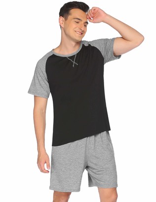 Pants Tops for Men at Home S-XXL Pajamas Men Short Pyjama Summer Short Sleeve Nightwear Two-Piece Sleeping Overall O-Neck Striped Shorty Set incl