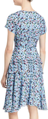 Jason Wu Collection Short-Sleeve Ruched Floral-Print Silk Georgette Day Dress