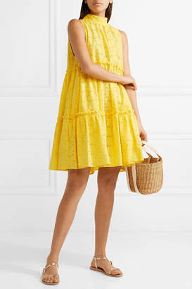 Lisa Marie Fernandez Ruffled Broderie Anglaise Cotton Mini Dress - Yellow