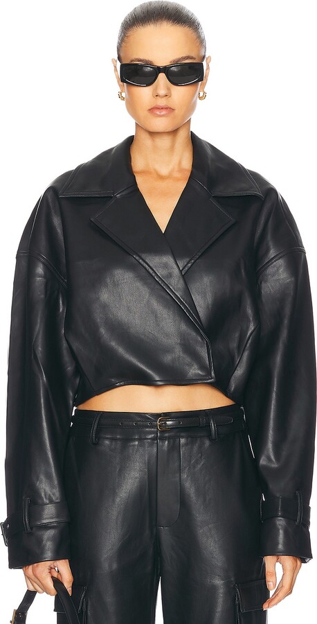 SER.O.YA Koda Vegan Leather Cropped Trench in Black