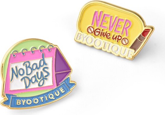 Byootique Inspirational Quote Badge Set Pin Brooch Enamel for Makeup Bag 2 Packs