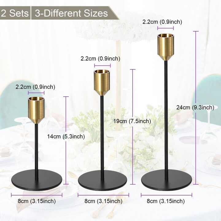 Unique Bargains Candle Holders Set of 6 Taper Metal Gold and Black Long