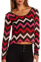 Thumbnail for your product : Charlotte Russe Sheer Chevron Bow-Back Crop Top