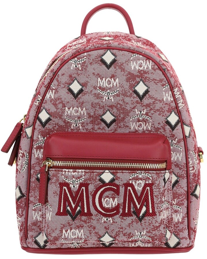 mcm black and red backpack