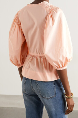 See by Chloe Broderie Anglaise-trimmed Cotton-poplin Wrap Blouse - Orange